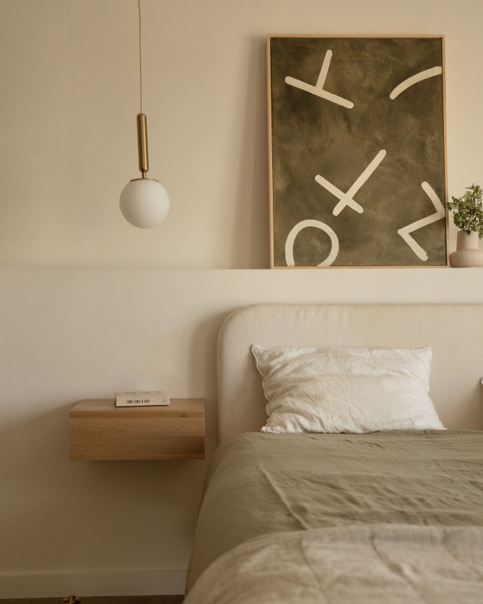 Tableau vert et blanc décoratif sur coton avec cadre en bois peint à la main à la peinture à l'huile en différentes tailles