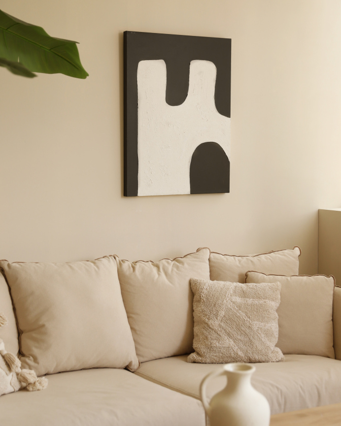 Tableau noir et blanc décoratif sur coton avec cadre en bois peint à la main à la peinture à l'huile en différentes tailles