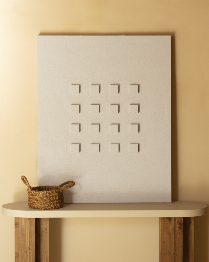 Tableau beige décoratif sur coton avec cadre en bois peint à la main à la peinture à l'huile en différentes tailles
