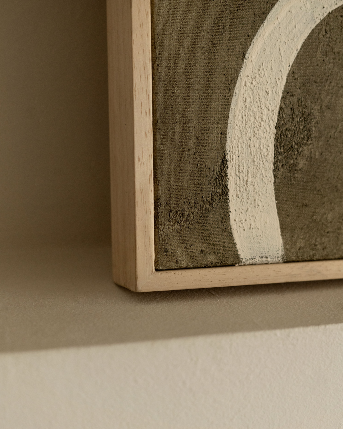Tableau vert et blanc décoratif sur coton avec cadre en bois peint à la main à la peinture à l'huile en différentes tailles