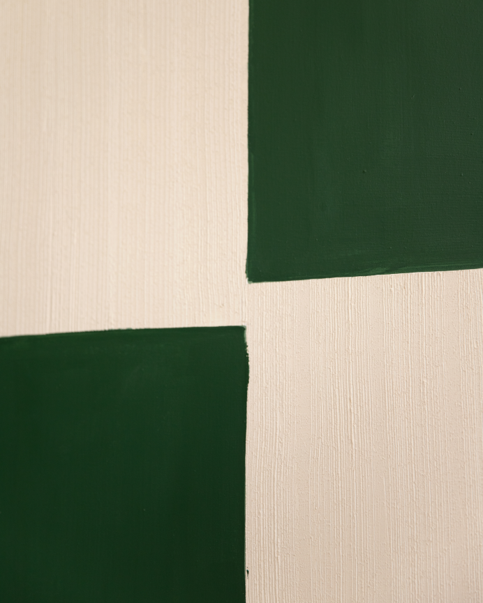 Tableau vert et blanc décoratif sur coton avec cadre en bois peint à la main à la peinture à l'huile en différentes tailles