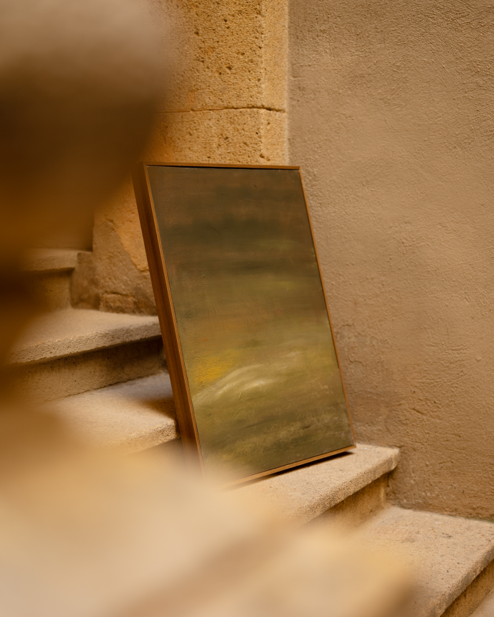 Tableau vert décoratif sur toile de coton avec cadre en bois peint à la main à la peinture à l'huile différentes tailles