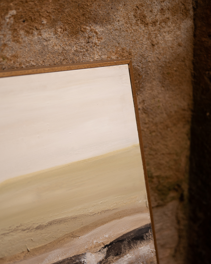 Tableau blanc marron décoratif sur toile de coton avec cadre en bois peint à main à la peinture à l'huile différentes tailles