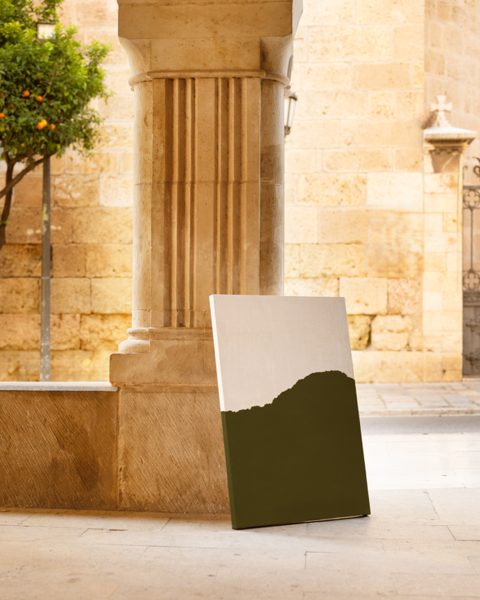 Tableau vert décoratif sur toile de coton avec cadre en bois peint à la main à la peinture à l'huile différentes tailles