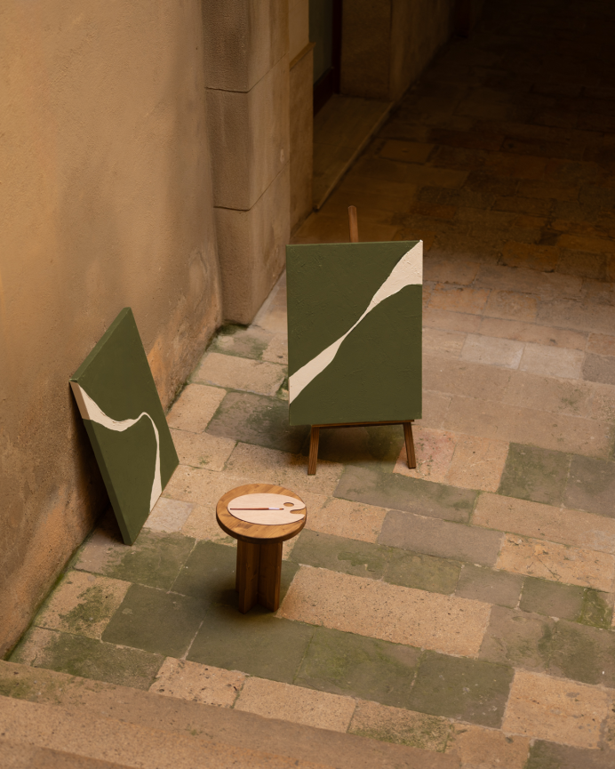 Tableau vert décoratif sur toile de coton avec cadre en bois peint à la main à la peinture à l'huile différentes tailles