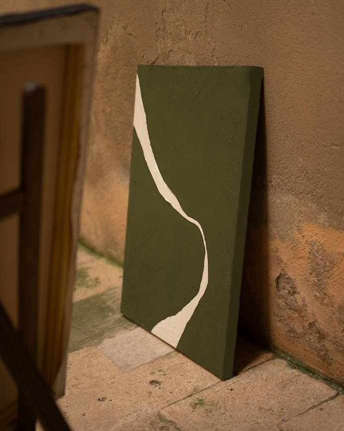 Tableau vert décoratif sur toile de coton avec cadre en bois peint à la main à la peinture à l'huile différentes tailles