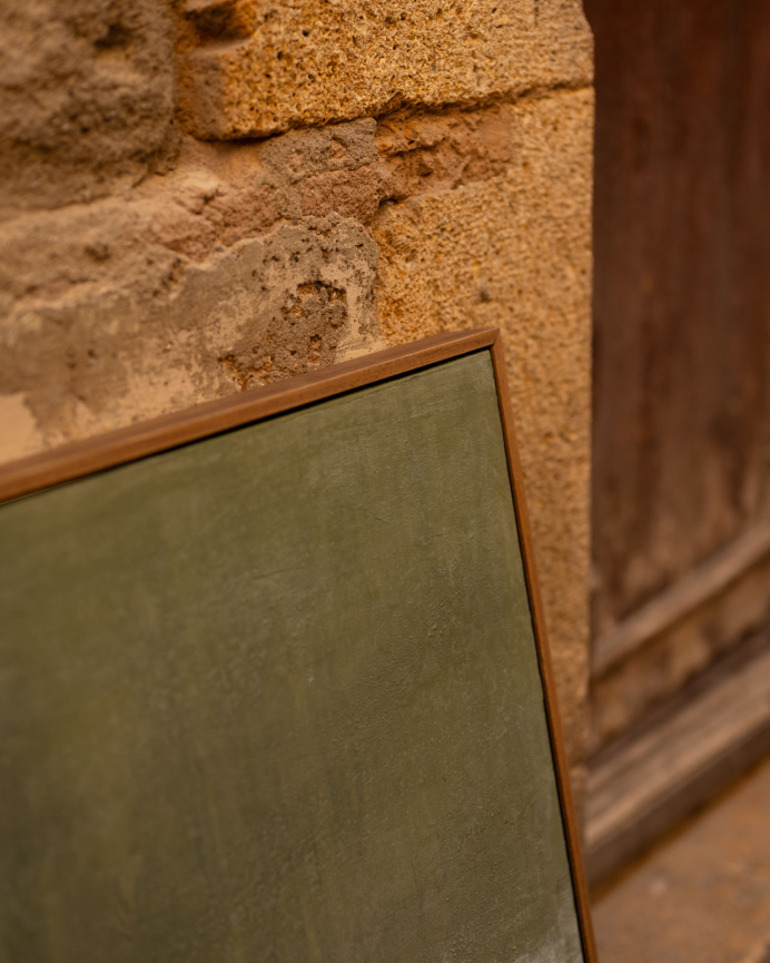 Tableau vert décoratif sur toile de coton avec cadre en bois peint à la main à la peinture à l'huile différentes tailles