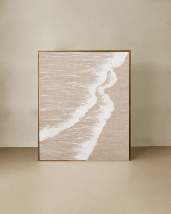 Tableau beige et blanc décoratif sur lin avec cadre en bois peint à la main à la peinture à l'huile en différentes tailles