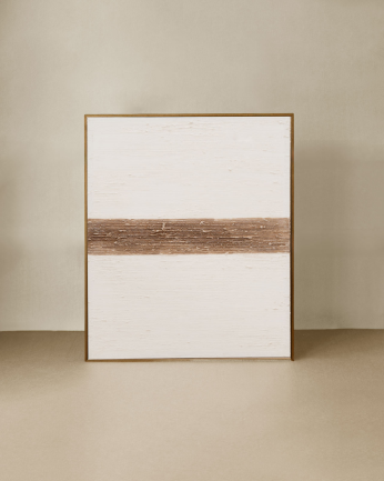 Tableau blanc et marron décoratif sur coton avec cadre en bois peint à la main à la peinture à l'huile en différentes tailles