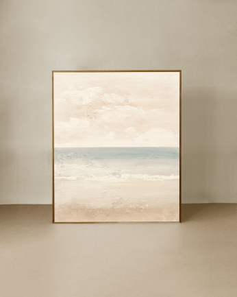 Tableau beige et bleu décoratif sur coton avec cadre en bois peint à la main à la peinture à l'huile en différentes tailles