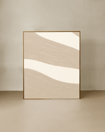 Tableau beige et blanc décoratif sur coton avec cadre en bois peint à la main à la peinture à l'huile en différentes tailles