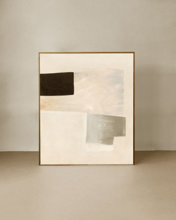 Tableau beige et noir décoratif sur coton avec cadre en bois peint à la main à la peinture à l'huile en différentes tailles