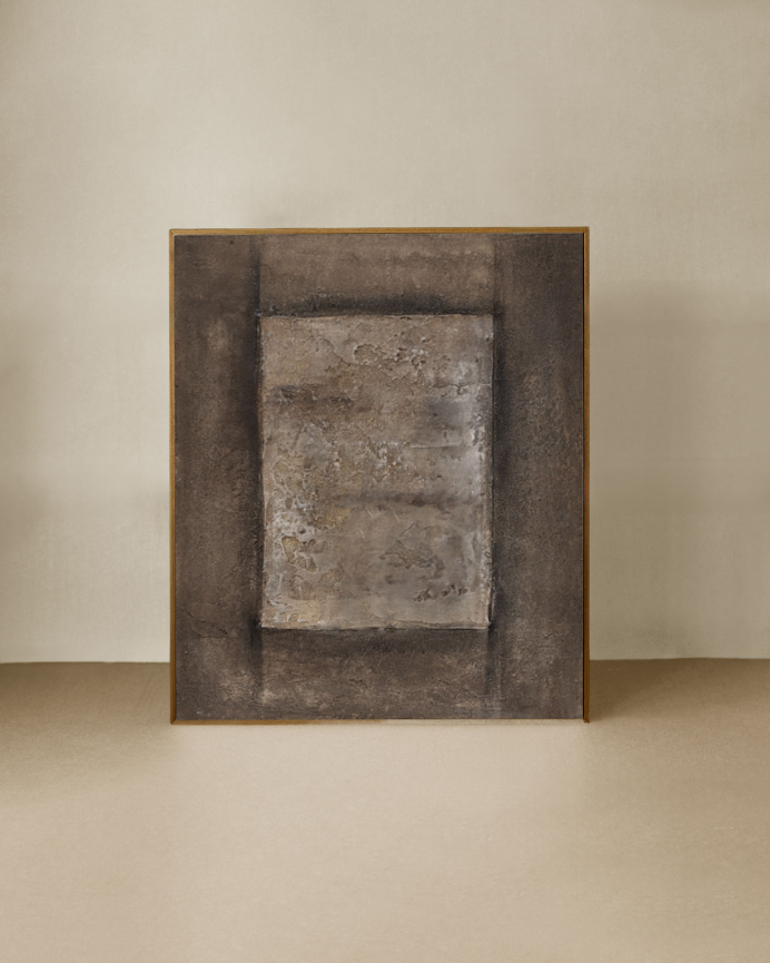 Tableau marron décoratif sur coton avec cadre en bois peint à la main à la peinture à l'huile en différentes tailles