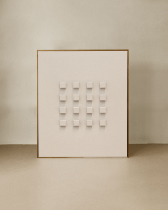 Tableau beige décoratif sur coton avec cadre en bois peint à la main à la peinture à l'huile en différentes tailles