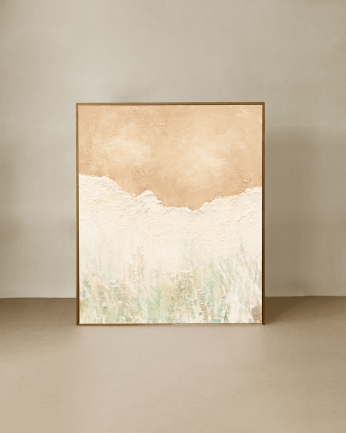 Tableau beige et blanc décoratif sur coton avec cadre en bois peint à la main à la peinture à l'huile en différentes tailles