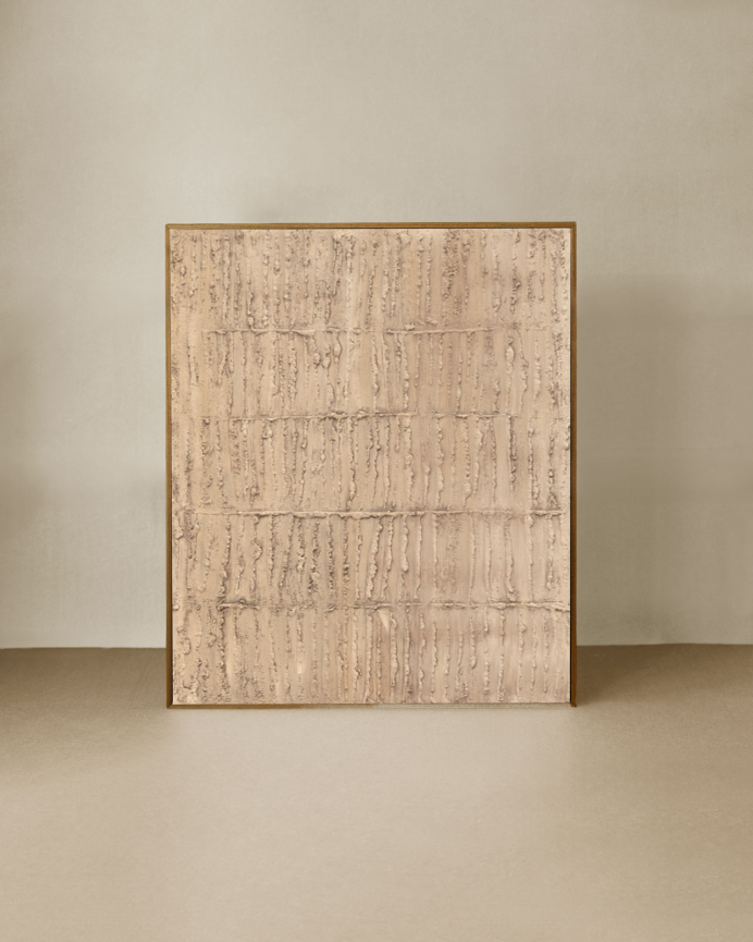 Tableau beige décoratif sur coton avec cadre en bois peint à la main à la peinture à l'huile en différentes tailles