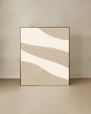 Tableau beige et blanc décoratif sur coton avec cadre en bois peint à la main à la peinture à l'huile en différentes tailles