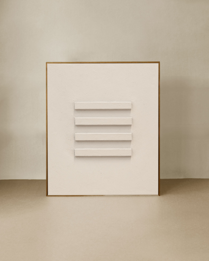 Tableau beige décoratif sur coton avec cadre en bois peint à la main à la peinture à l'huile en différentes tailles