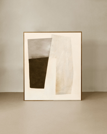 Tableau beige et noir décoratif sur coton avec cadre en bois peint à la main à la peinture à l'huile en différentes tailles