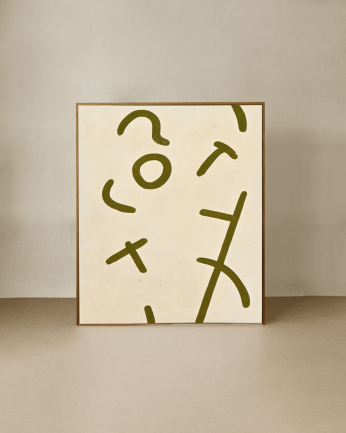 Tableau beige et vert décoratif sur coton avec cadre en bois peint à la main à la peinture à l'huile en différentes tailles