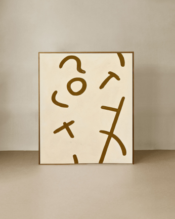 Tableau beige et marron décoratif sur coton avec cadre en bois peint à la main à la peinture à l'huile en différentes tailles