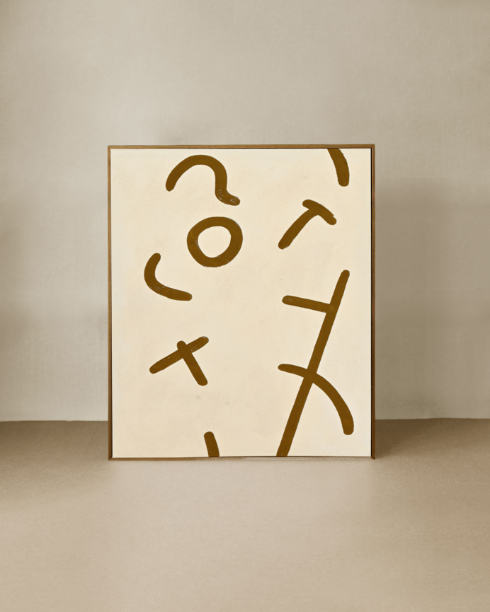 Tableau beige et marron décoratif sur coton avec cadre en bois peint à la main à la peinture à l'huile en différentes tailles