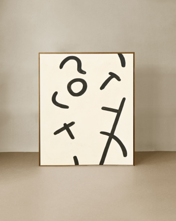 Tableau blanc et noir décoratif sur coton avec cadre en bois peint à la main à la peinture à l'huile en différentes tailles