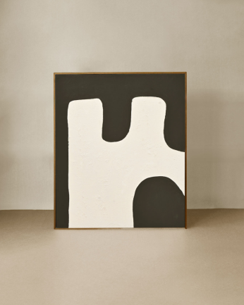 Tableau noir et blanc décoratif sur coton avec cadre en bois peint à la main à la peinture à l'huile en différentes tailles