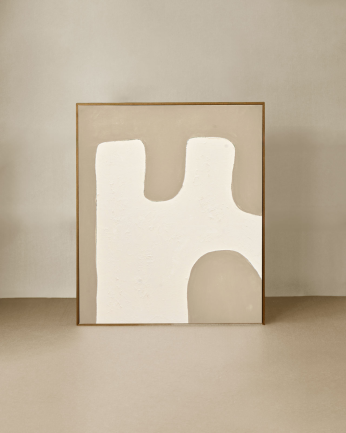 Tableau beige et blanc décoratif sur coton avec cadre en bois peint à la main à la peinture à l'huile en différentes tailles