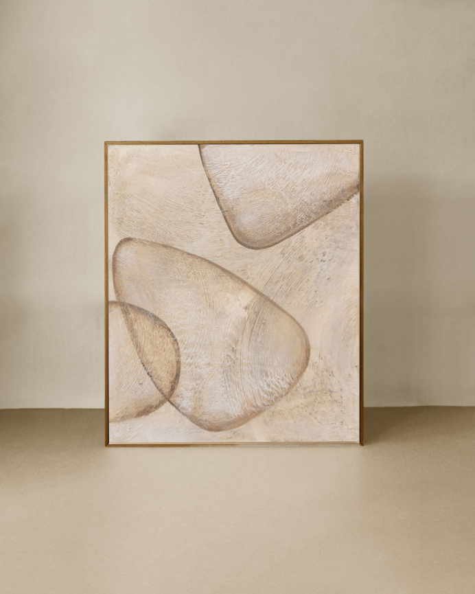 Tableau beige décoratif sur coton avec cadre en bois peint à la main à la peinture à l'huile en différentes tailles