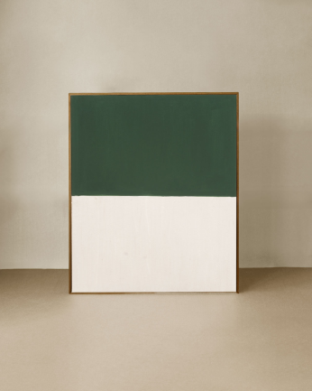 Tableau vert et blanc décoratif sur coton avec cadre en bois peint à la main à la peinture à l'huile en différentes tailles