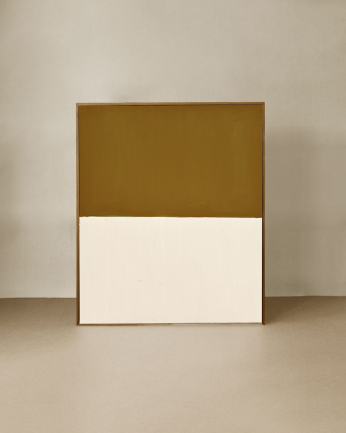 Tableau moutarde et blanc décoratif sur coton avec cadre en bois peint à la main à la peinture l'huile en différentes tailles
