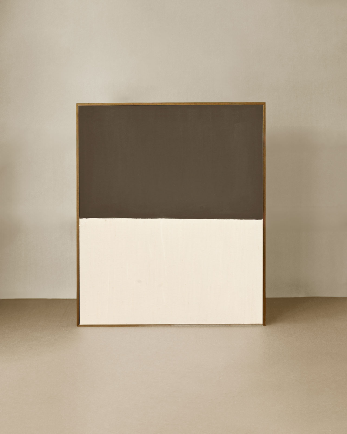 Tableau marron et blanc décoratif sur coton avec cadre en bois peint à la main à la peinture à l'huile en différentes tailles