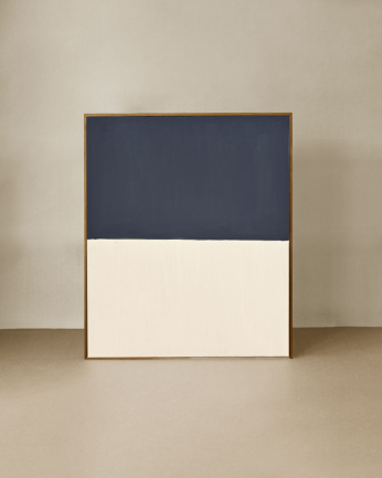 Tableau bleu et blanc décoratif sur coton avec cadre en bois peint à la main à la peinture à l'huile en différentes tailles