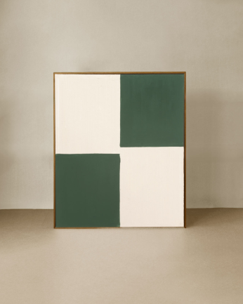 Tableau vert et blanc décoratif sur coton avec cadre en bois peint à la main à la peinture à l'huile en différentes tailles