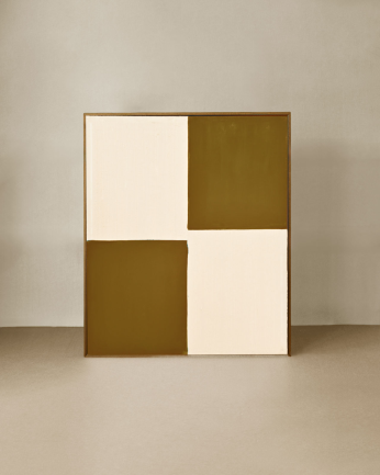 Tableau moutarde et blanc décoratif sur coton avec cadre en bois peint à la main à la peinture l'huile en différentes tailles