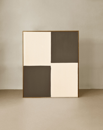 Tableau marron et blanc décoratif sur coton avec cadre en bois peint à la main à la peinture à l'huile en différentes tailles