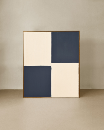 Tableau bleu et blanc décoratif sur coton avec cadre en bois peint à la main à la peinture à l'huile en différentes tailles