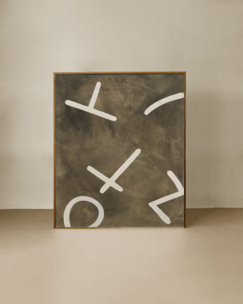 Tableau vert et blanc décoratif sur coton avec cadre en bois peint à la main à la peinture à l'huile en différentes tailles