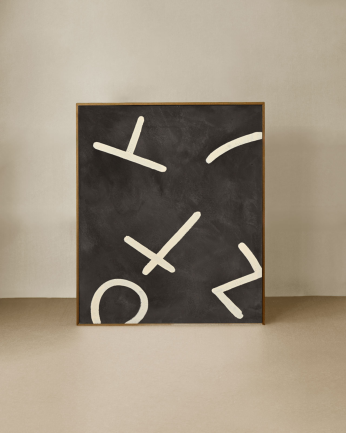Tableau noir et blanc décoratif sur coton avec cadre en bois peint à la main à la peinture à l'huile en différentes tailles