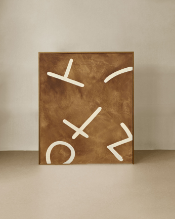 Tableau marron et blanc décoratif sur coton avec cadre en bois peint à la main à la peinture à l'huile en différentes tailles