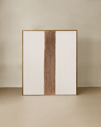Tableau blanc et marron décoratif sur coton avec cadre en bois peint à la main à la peinture à l'huile en différentes tailles