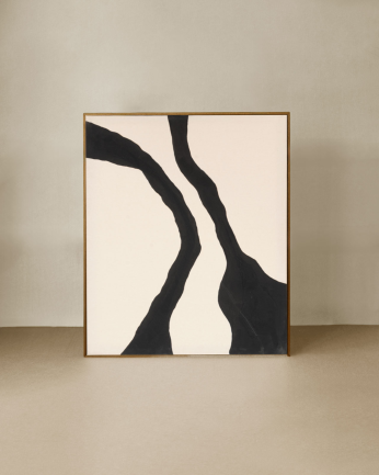Tableau blanc et noir décoratif sur coton avec cadre en bois peint à la main à la peinture à l'huile en différentes tailles