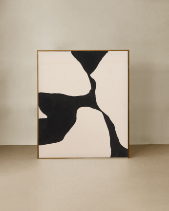 Tableau beige et noir décoratif sur coton avec cadre en bois peint à la main à la peinture à l'huile en différentes tailles