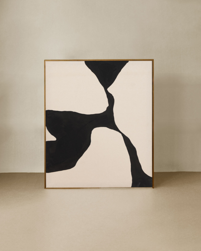 Tableau beige et noir décoratif sur coton avec cadre en bois peint à la main à la peinture à l'huile en différentes tailles