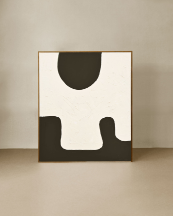 Tableau blanc et noir décoratif sur coton avec cadre en bois peint à la main à la peinture à l'huile en différentes tailles