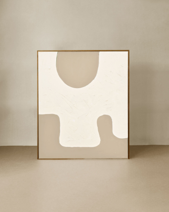 Tableau blanc e beige décoratif sur coton avec cadre en bois peint à la main à la peinture à l'huile en différentes tailles
