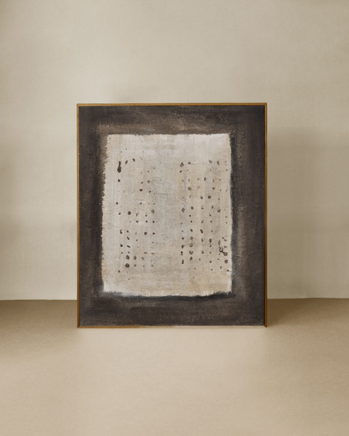 Tableau noir et blanc décoratif sur coton avec cadre en bois peint à la main à la peinture à l'huile en différentes tailles