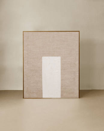 Tableau beige et blanc décoratif sur lin avec cadre en bois peint à la main à la peinture à l'huile en différentes tailles