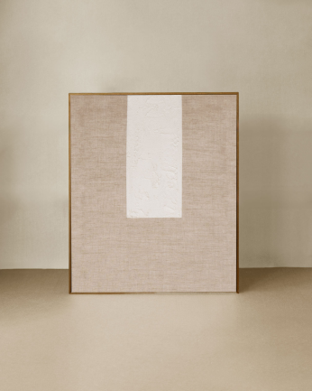Tableau beige et blanc décoratif sur lin avec cadre en bois peint à la main à la peinture à l'huile en différentes tailles